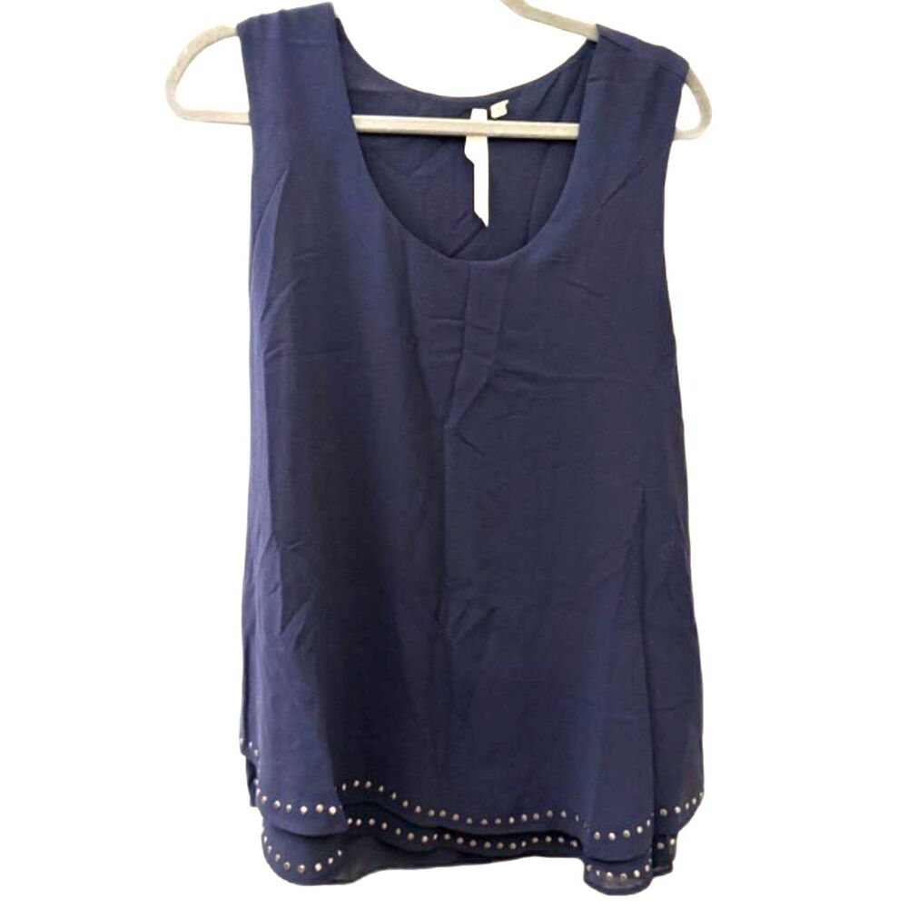 Bellatrix Navy Sleeveless Blouse Size XL Stud Detail Hem Flowy Top